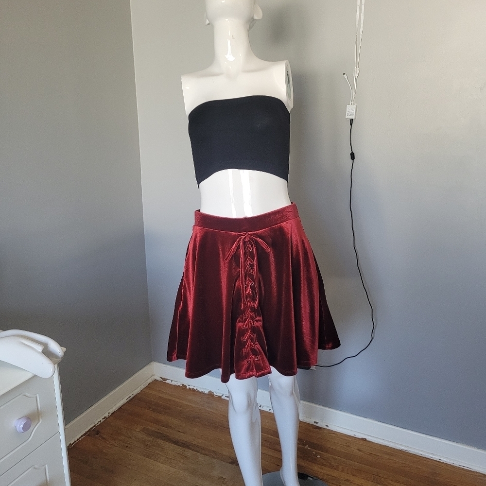 Hot Topic Velvet Laceup Skater Skirt, VGUC, Size S